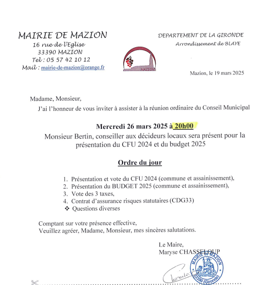 Réunion du Conseil Municipal